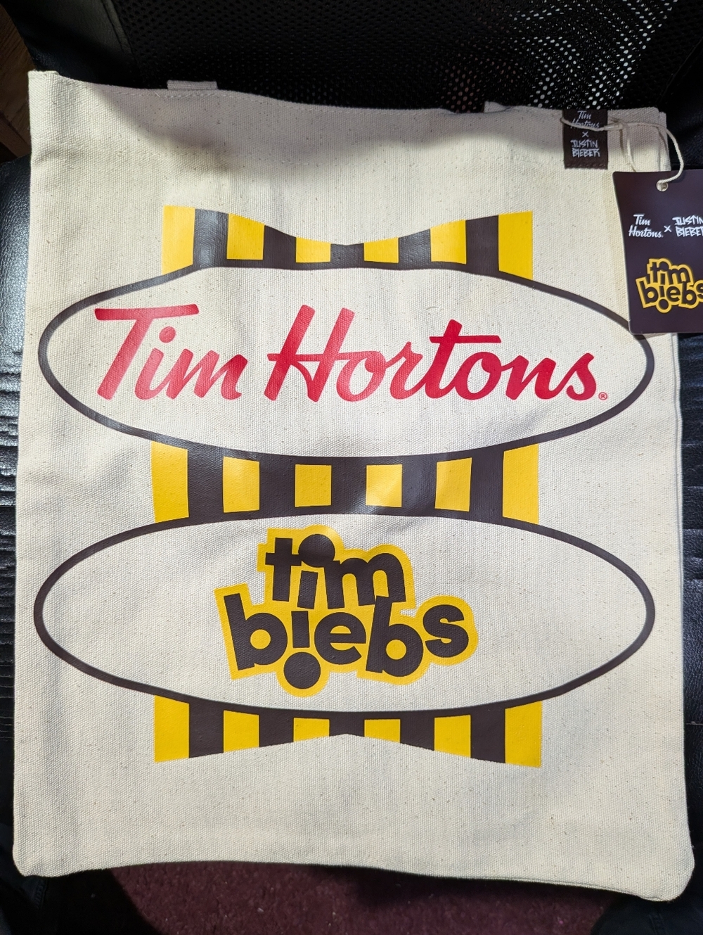 Justin Bieber x Tim Hortons Collection Tim Biebs Canvas Tote Bag New With Tag